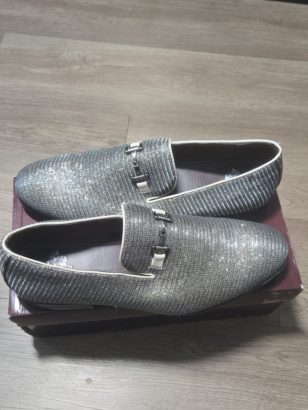 Men's Silver Embellished Slip-On Loafers - Dress Loafers